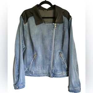 Venus Moto Blue Denim Zip Up Jacket Faux Leather Women’s Plus Size Size 3X
